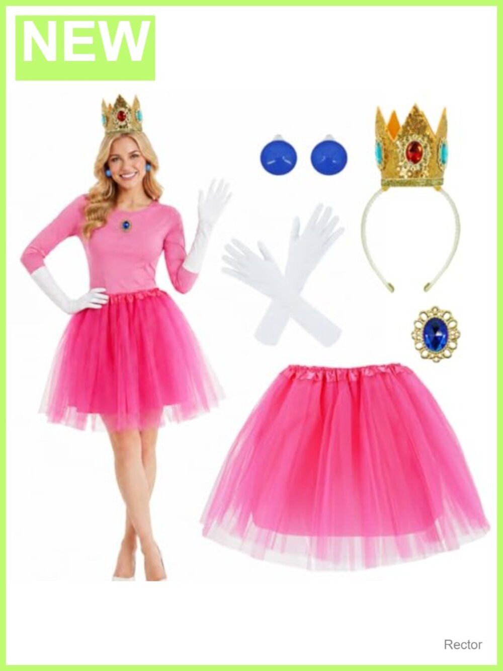 Princess Costume Accessory Set Tutu Skirt Crown Gloves Earrings Brooch Cosplay